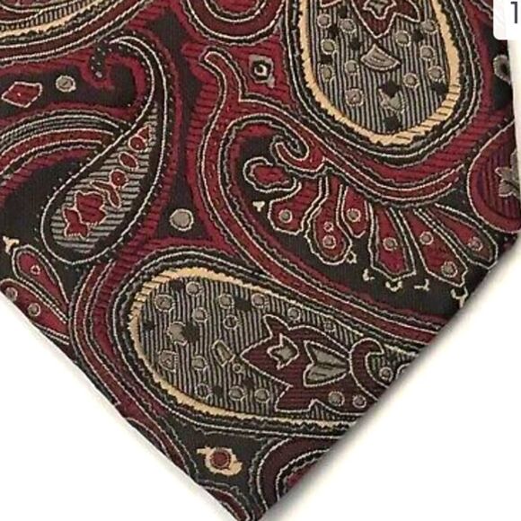 BILL ROBINSON Men's Tie & Hanky Paisley Red Black Beige 58L 3.5W MINT Retail$89 - Picture 4 of 11